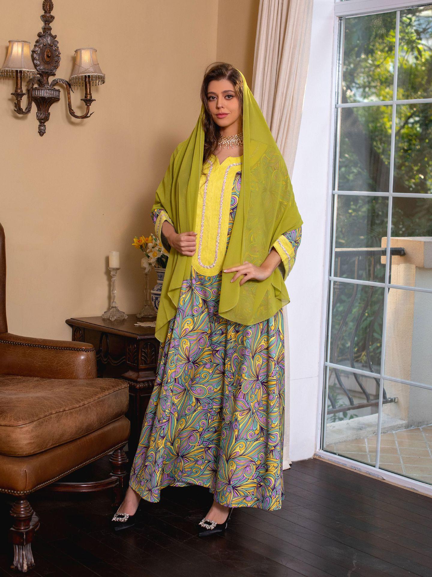 HAYA HAYA1074 Muslim Embroidered Hot Diamond Dress