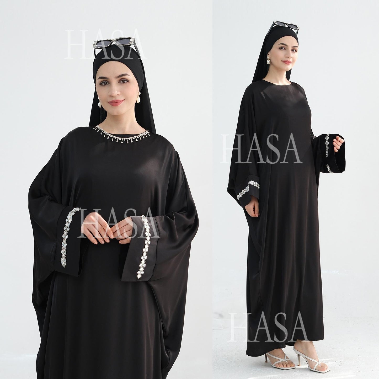 HA5882 A Cardigan Dress with Exquisite Hot Diamond Embellishment and Elegant Details closed abayas