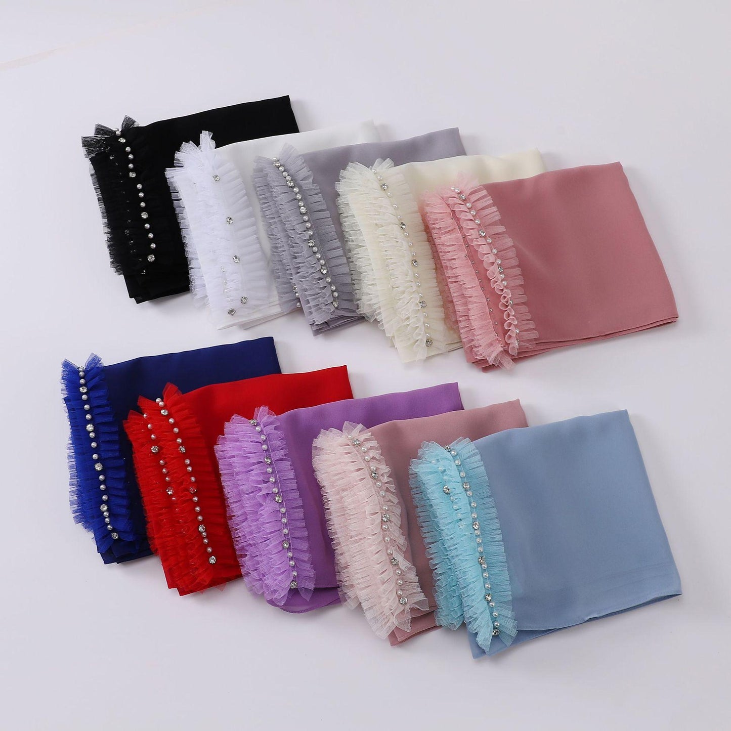 HAYA HA1118 Pearl Chiffon Lace Headscarf