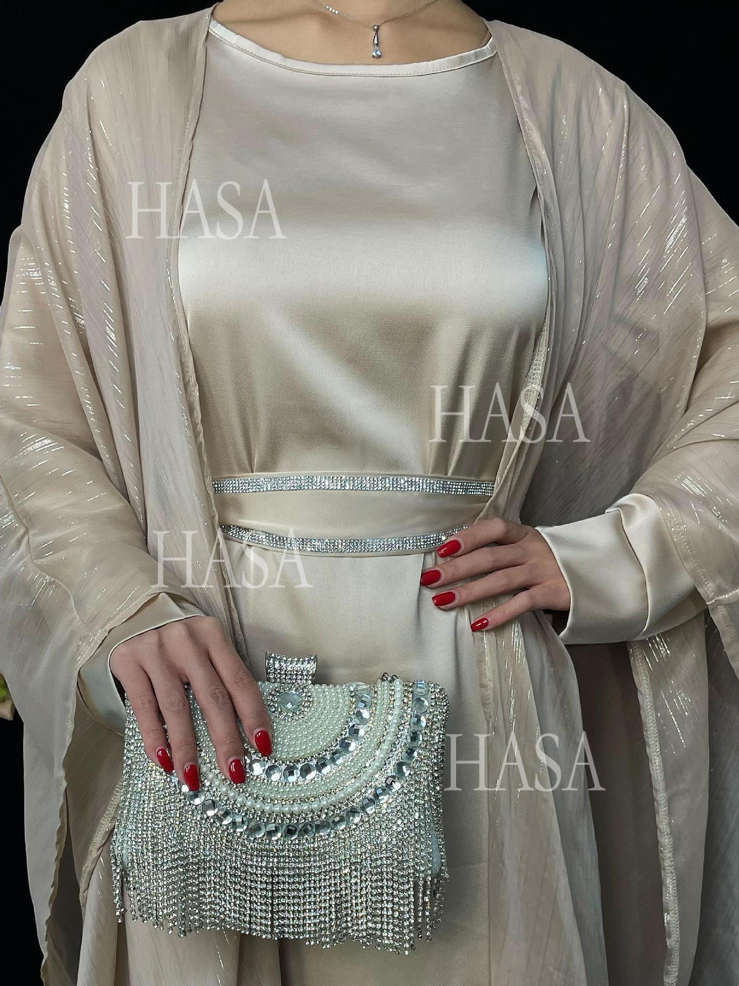HA6571 Gold embellished long Abaya skirt set