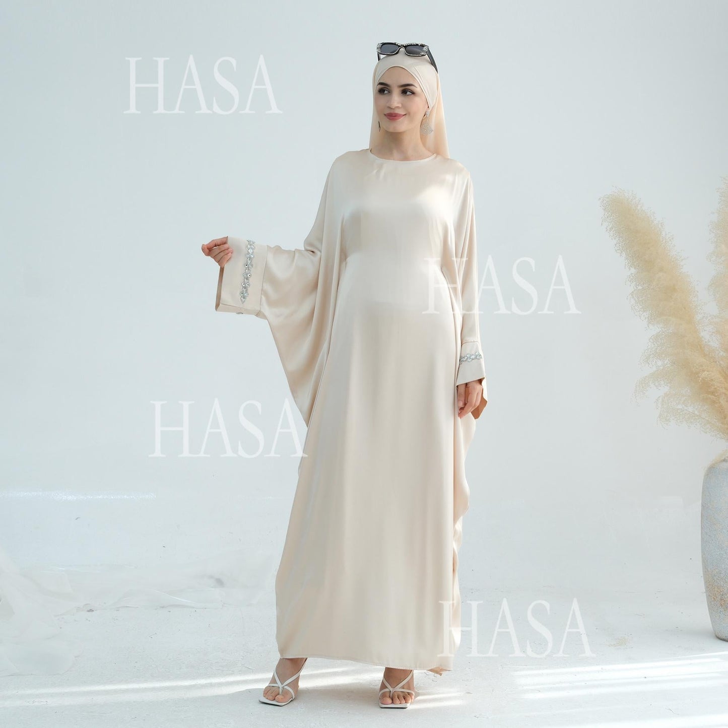 HA5882 A Cardigan Dress with Exquisite Hot Diamond Embellishment and Elegant Details closed abayas