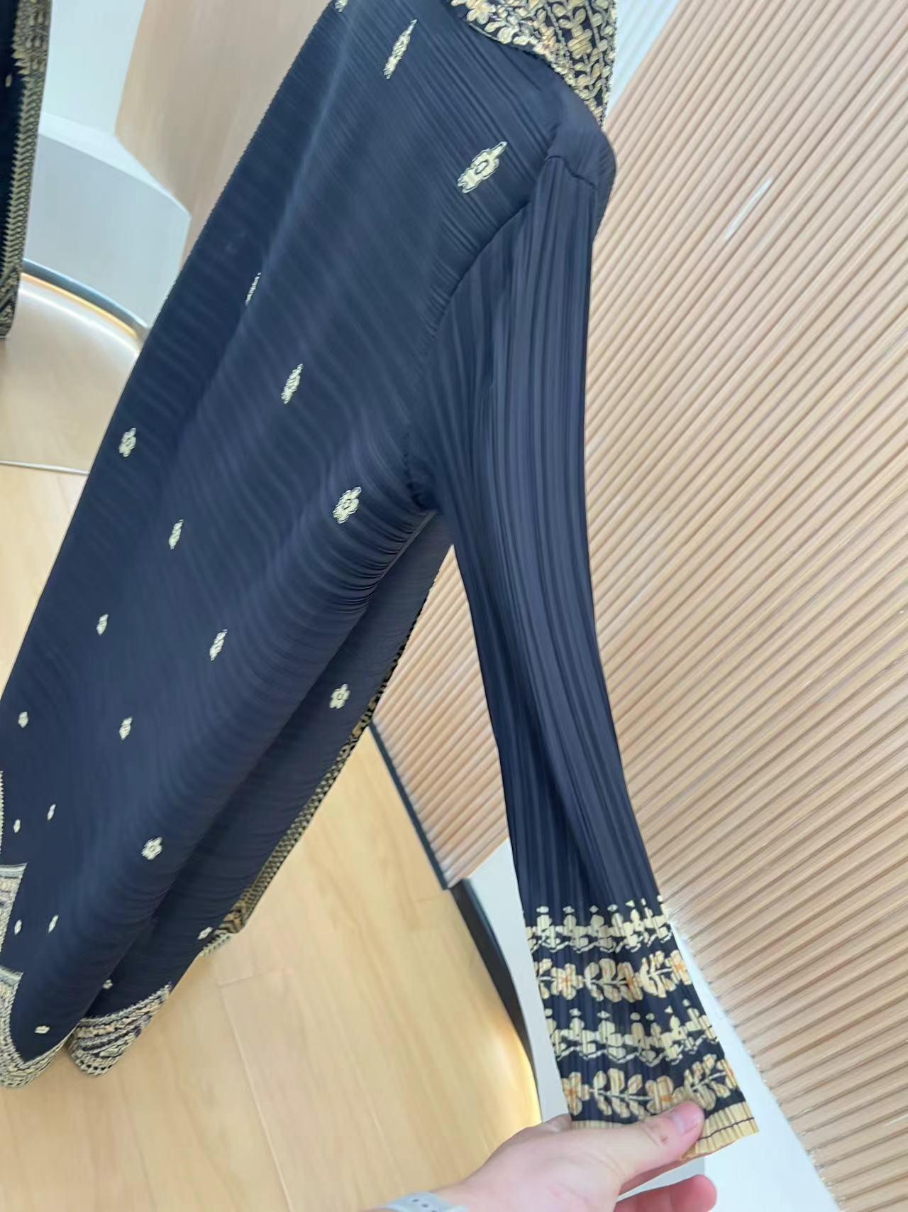 HS6709 Golden Dynasty , Black Abaya with Intricate Gold Embroidery