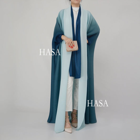 HAYA SHOP 1245 Ombré Abaya Loose Fashion Robe with Pleated Patchwork Detailing