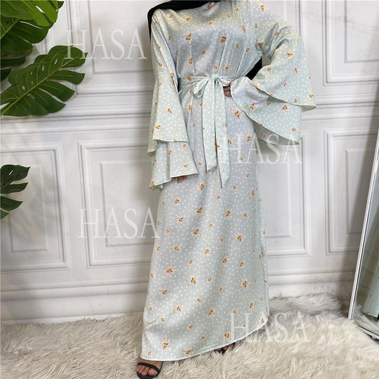HA6590 Fashionable Printed Loose-fitting Dress with Lace-up Design and Wide Swing
