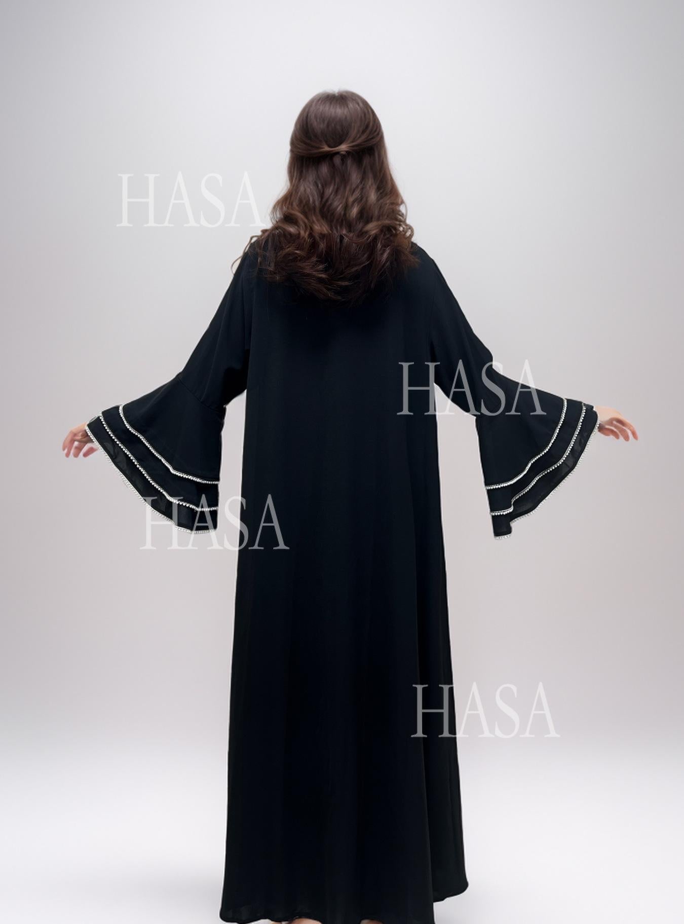 HA6543 Elegant Abaya with Hand-Embroidered Pearl Details