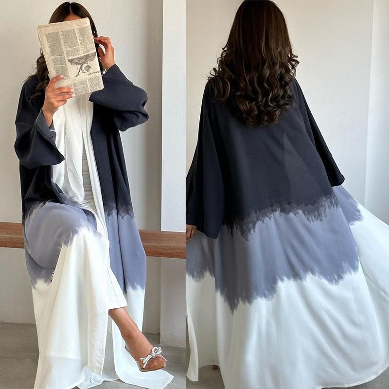 HAYA HA1096 Muslim Tie-dyed Cloak Cardigan Dress Abaya
