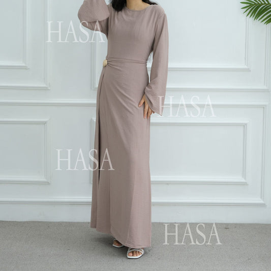 HA6549 Minimalist Abaya with Waist Detail