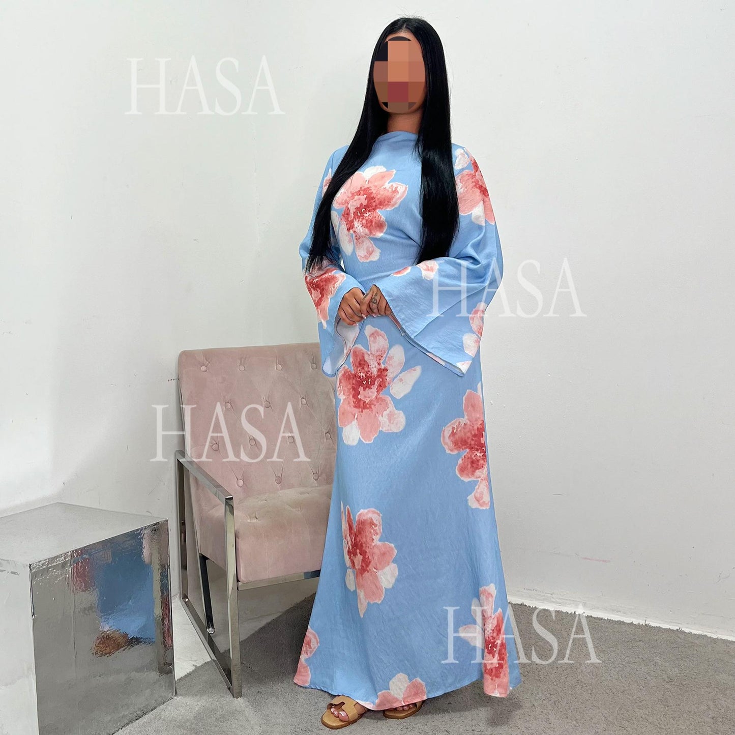 HA6503 Long-sleeved Waist-length Printed Dress (one Piece)