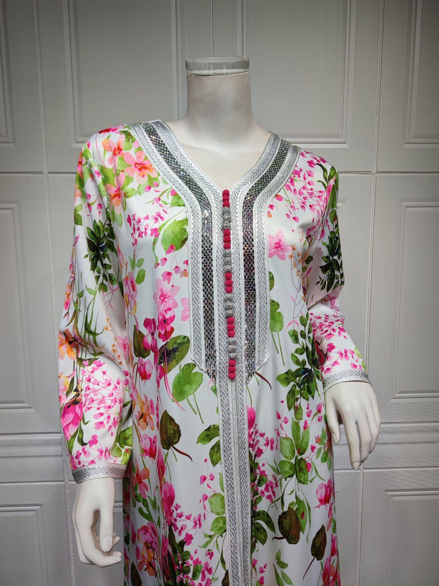 HAYA HAYA1075 Abaya Robe New Printed Rhinestone Dress