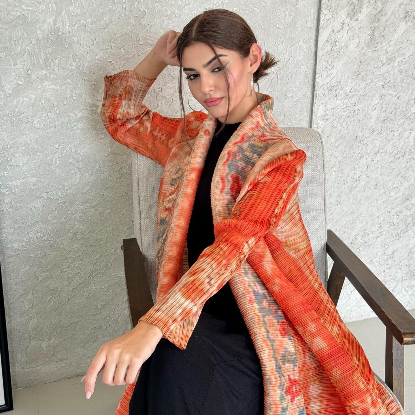 HASASERIES HS6714 Desert Bloom Vibrant Orange Abaya with Floral Prints