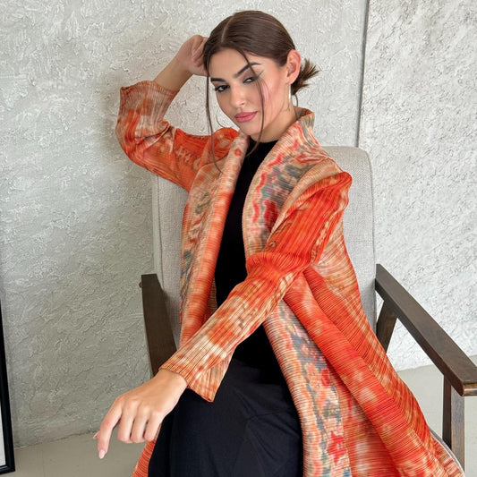 HASASERIES HS6714 Desert Bloom Vibrant Orange Abaya with Floral Prints