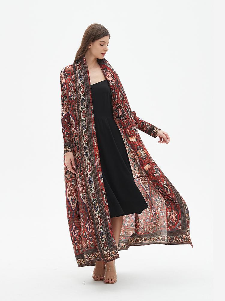 HS6706 Bohemian Elegance , Vibrant Red Printed Abaya