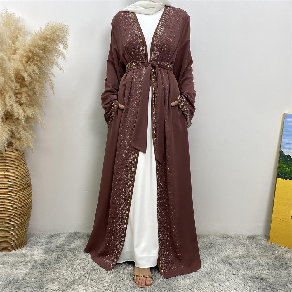 HAYA HAYA1086 Hot Diamond Lace Up Cardigan with Pocket Dress