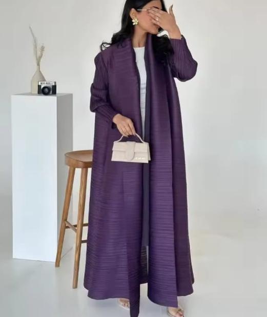 HS6729 Chocolate Crinkle | Brown Textured Open Abaya