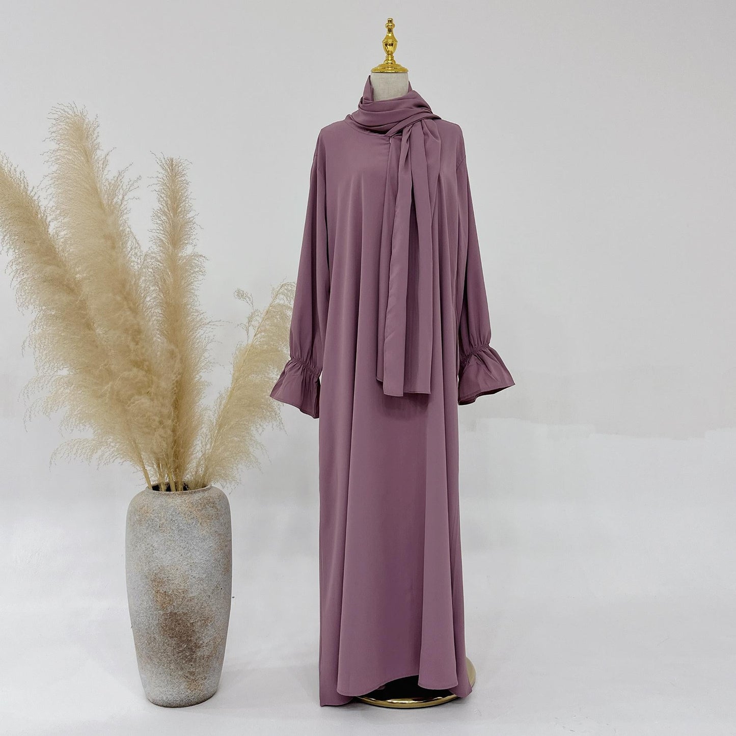 HAYA HA1173 Solid Color Hooded Abaya with Side Pocket