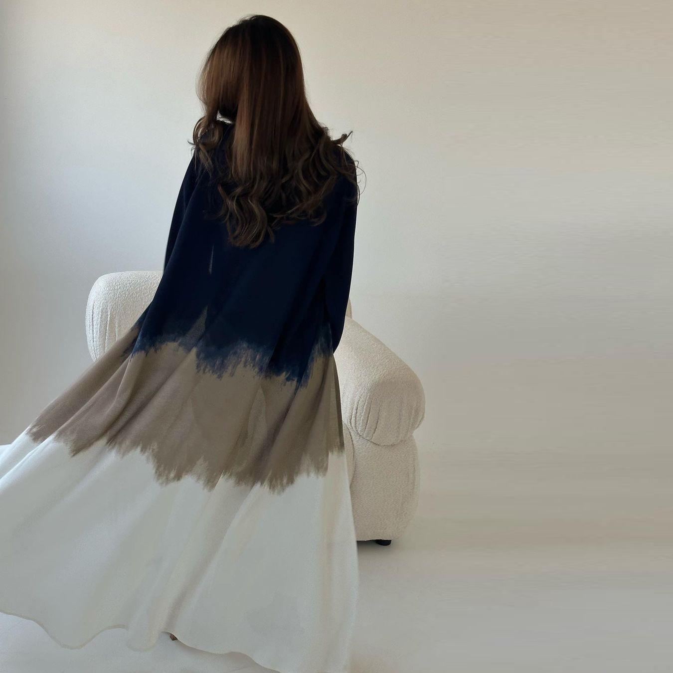 HAYA HA1096 Muslim Tie-dyed Cloak Cardigan Dress Abaya