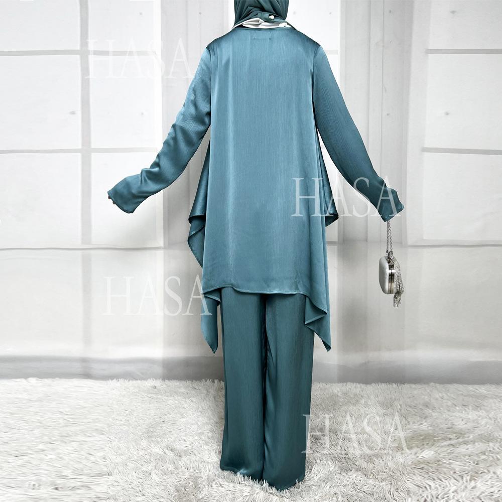 HS5854 High-end crepe linen two-piece robe, irregular design shows fashion(Headband not included)