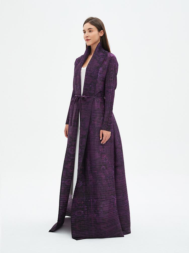 HS6712 Regal Amethyst , Belted Purple Abaya with Subtle Sparkle