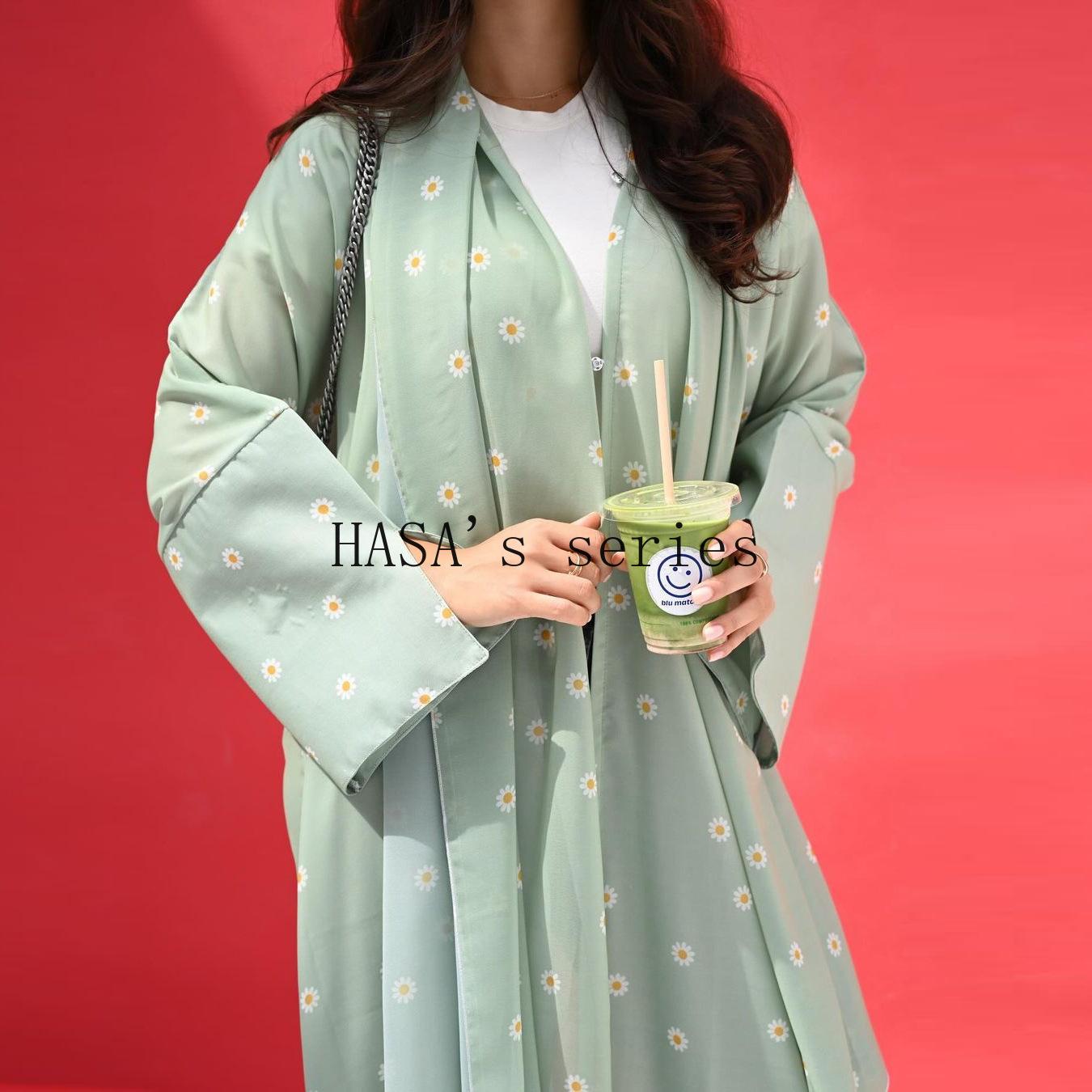 HS5104 Fresh and stylish printed loose-fitting cardigan, a long-sleeved, flowing long coat.