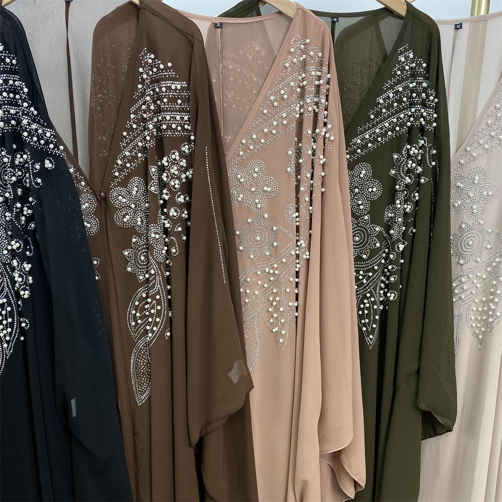 HAYA HAYA1085 Muslim Rhinestone Cardigan Dress