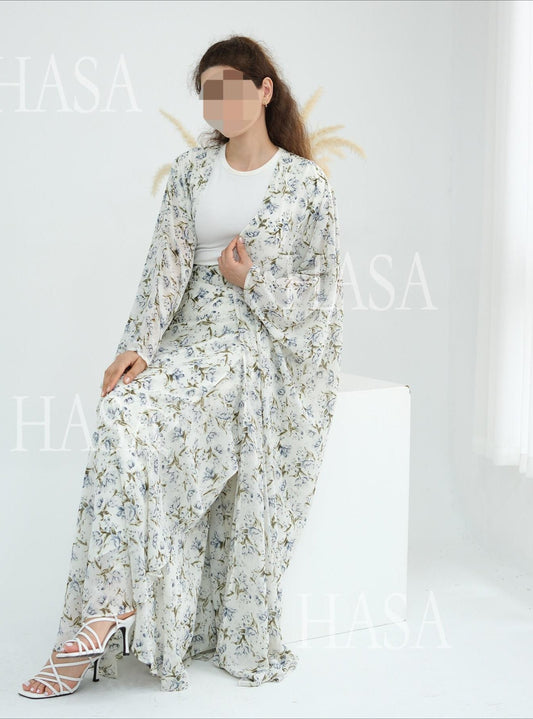 HA6580 Printed cardigan and skirt two-piece set