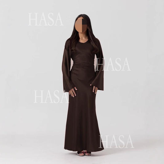 HA6491 Elegant Bell Sleeve Maxi Dress
