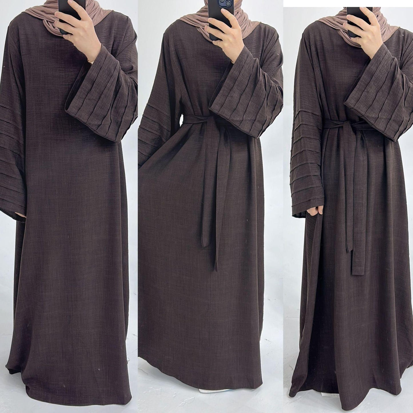 HAYA HA1179 Loose Fit Large Crepe Abaya Dress with Belt
