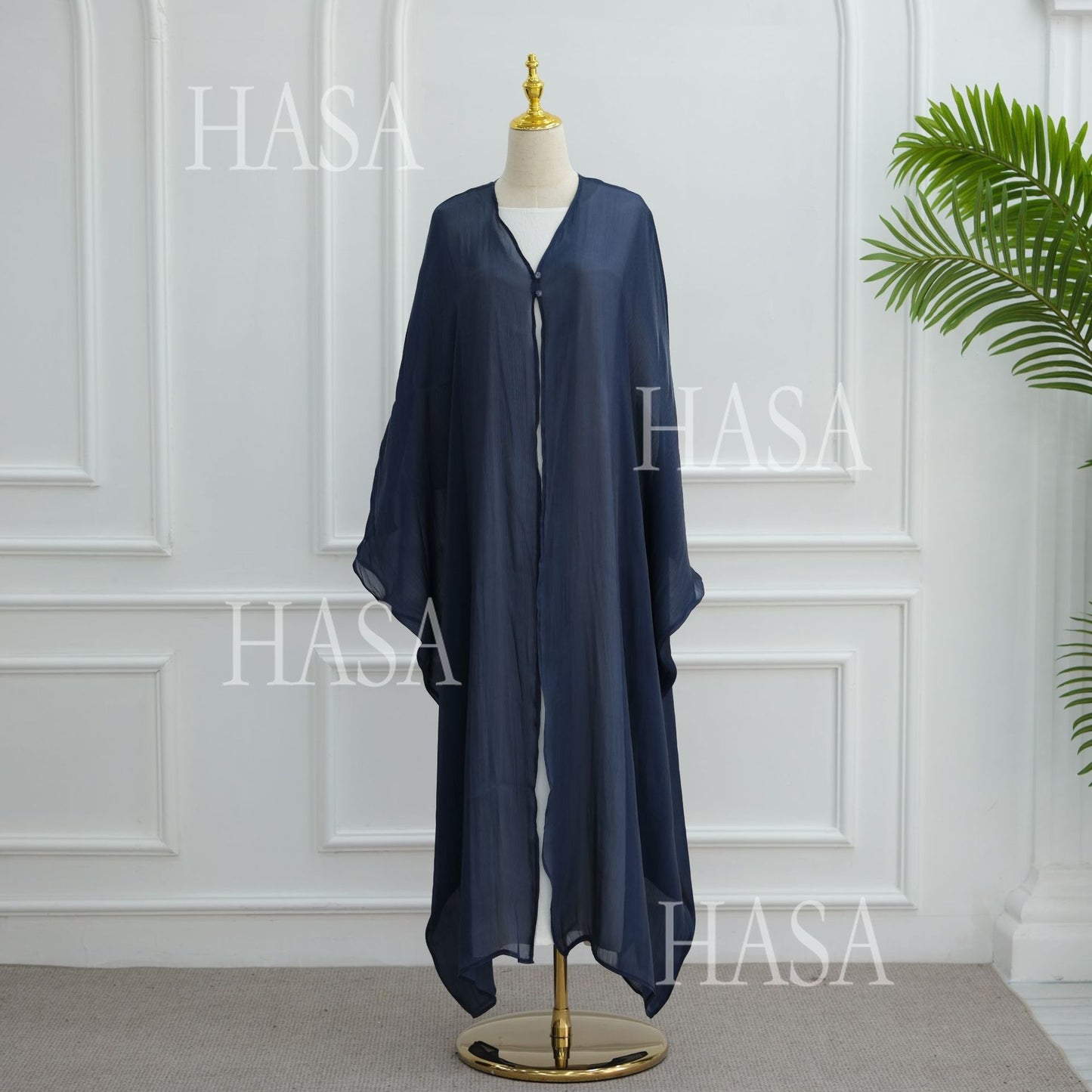 HA6534 Elegant Island Wrinkle Texture Solid Color Cardigan Robe
