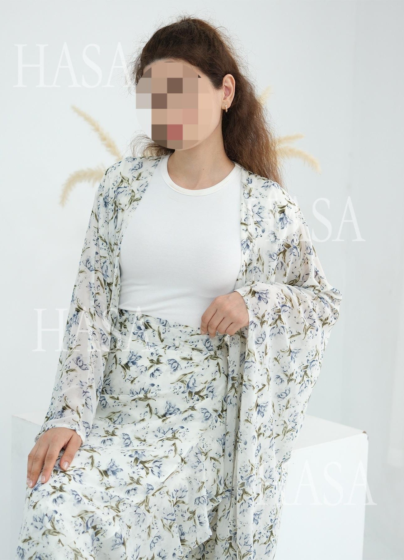 HA6580 Printed cardigan and skirt two-piece set