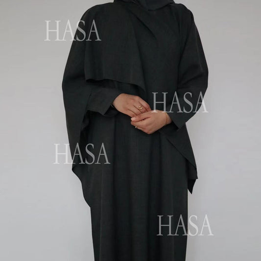 HA6577 Women's Solid Color Two-piece Long Skirt with Shawl Abaya