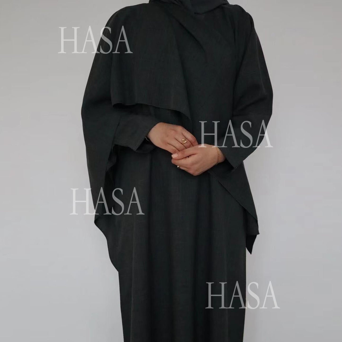 HA6577 Women's Solid Color Two-piece Long Skirt with Shawl Abaya