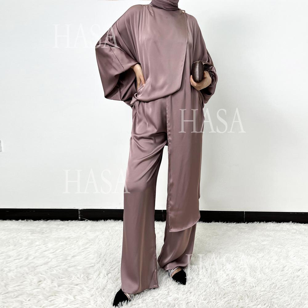HS5857 High-end Bright Satin Two-piece Suit (headscarf Not Included), Irregular Design Shows Fashionable Style