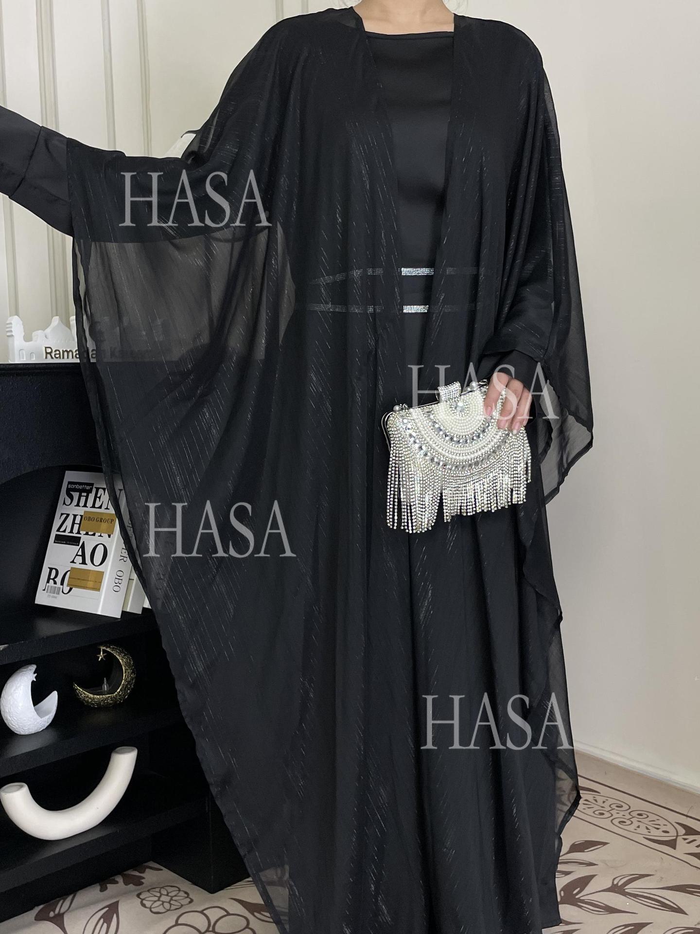 HA6571 Gold embellished long Abaya skirt set
