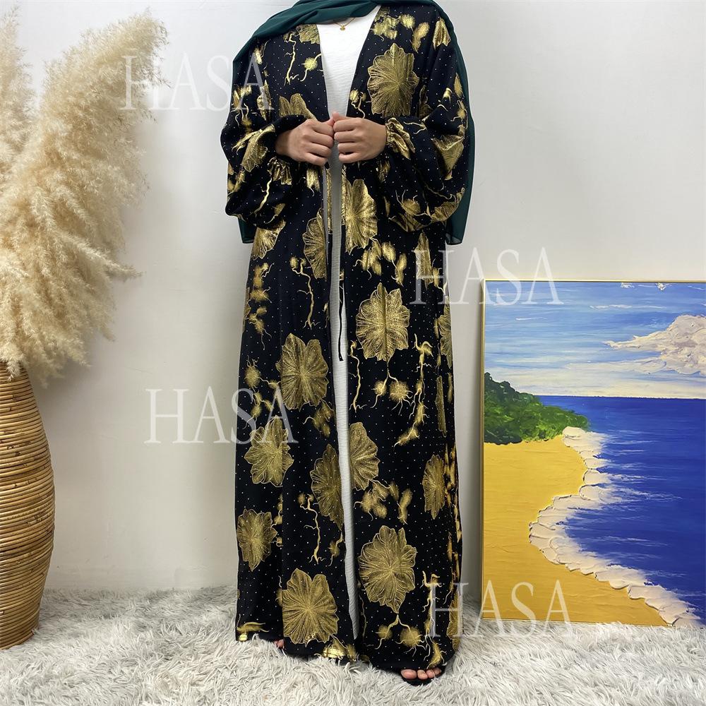 HA6589 Gold-stamped long cardigan with a flowing design