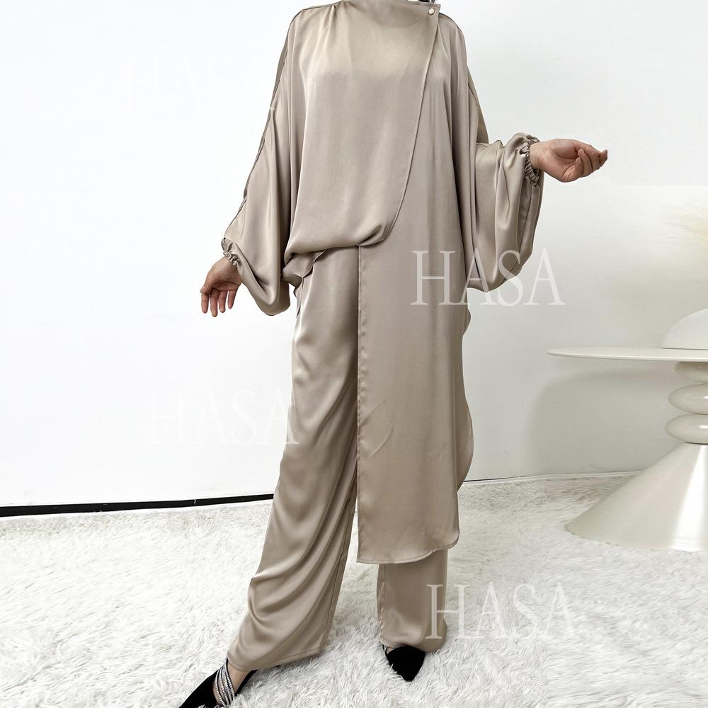 HS5857 High-end Bright Satin Two-piece Suit (headscarf Not Included), Irregular Design Shows Fashionable Style