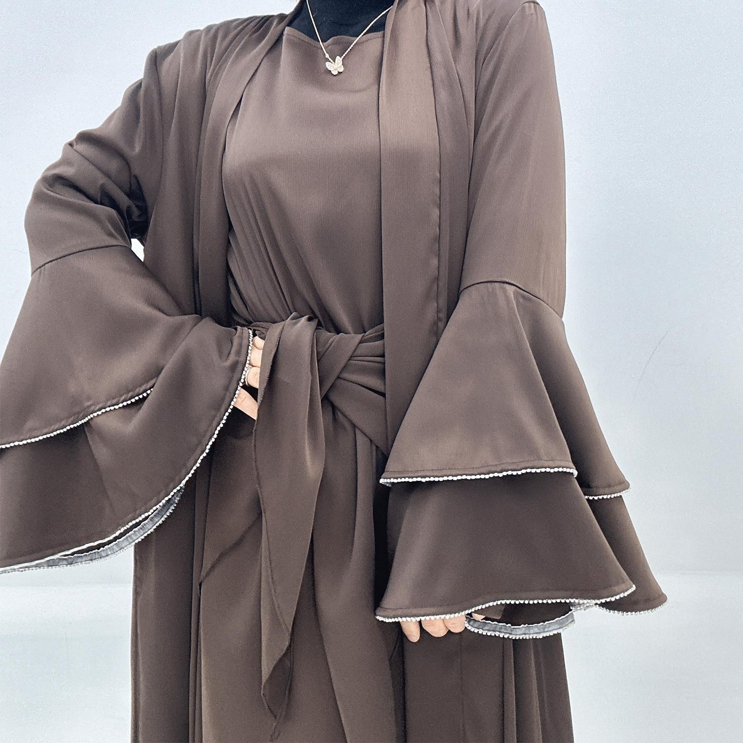HAYA HA1188 3pcs Set Satin Cardigan+Inner Dress+Special Belt