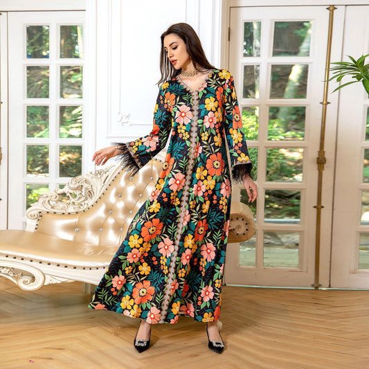 HAYA HAYA1078 Printed Diamond Camel Hair Dress