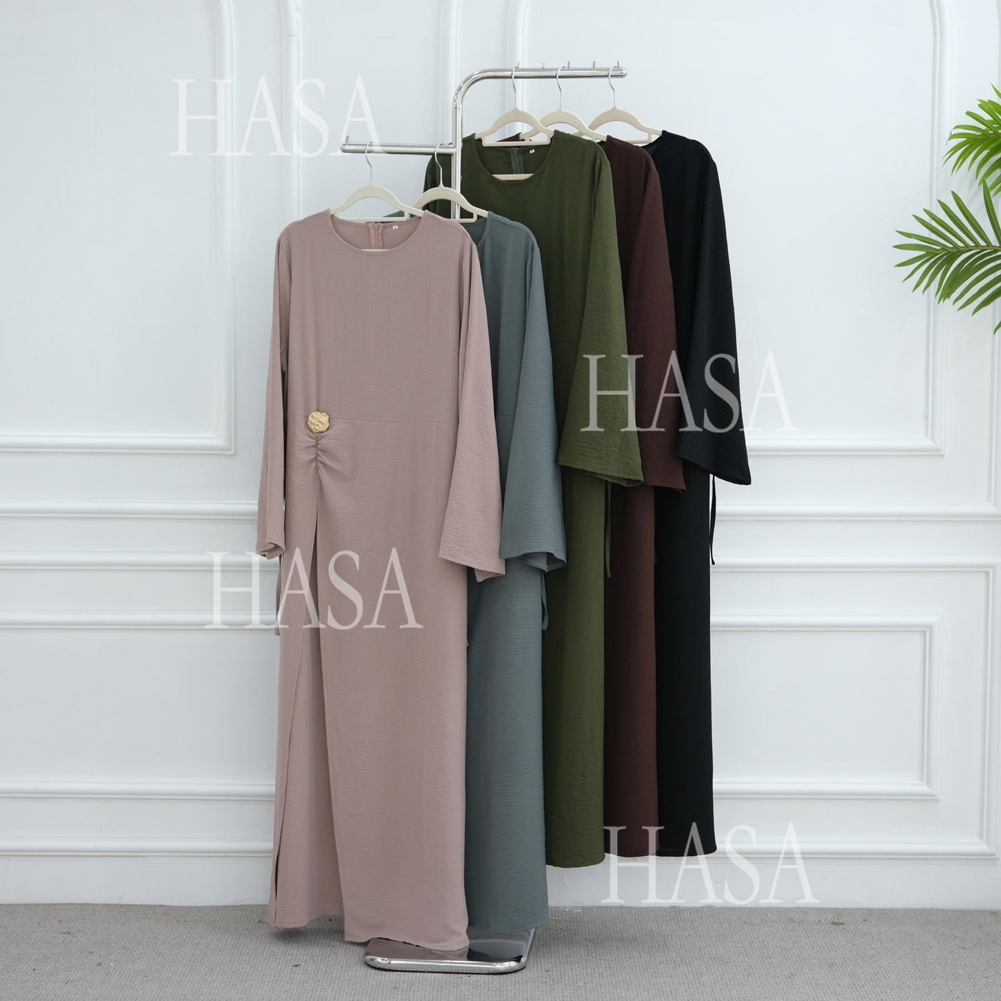 HA6549 Minimalist Abaya with Waist Detail