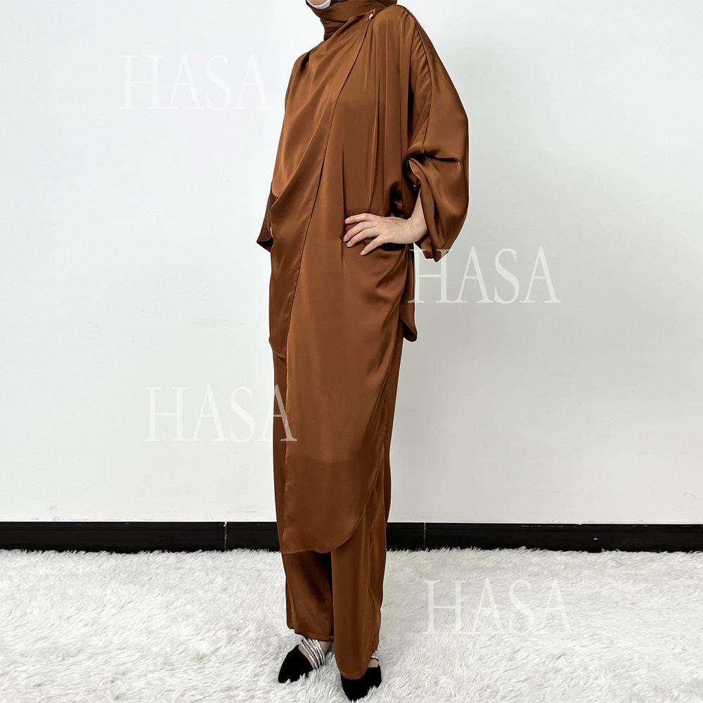 HS5857 High-end Bright Satin Two-piece Suit (headscarf Not Included), Irregular Design Shows Fashionable Style
