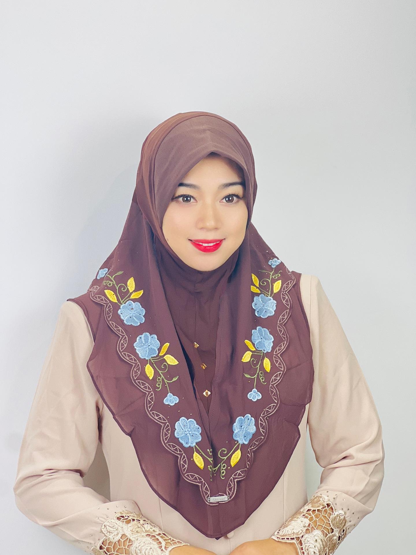 HAYA HA1105 Double Layered Floral Embroidered Lace Headscarf for Women