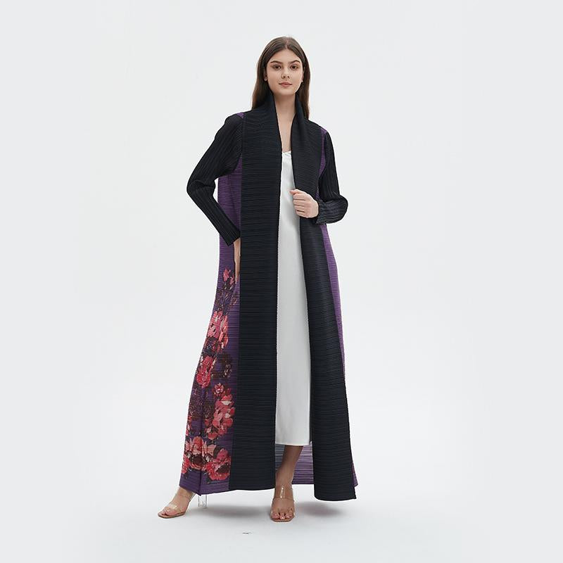 HS6724 Amethyst Bloom | Purple & Black Abaya with Floral Print Panel