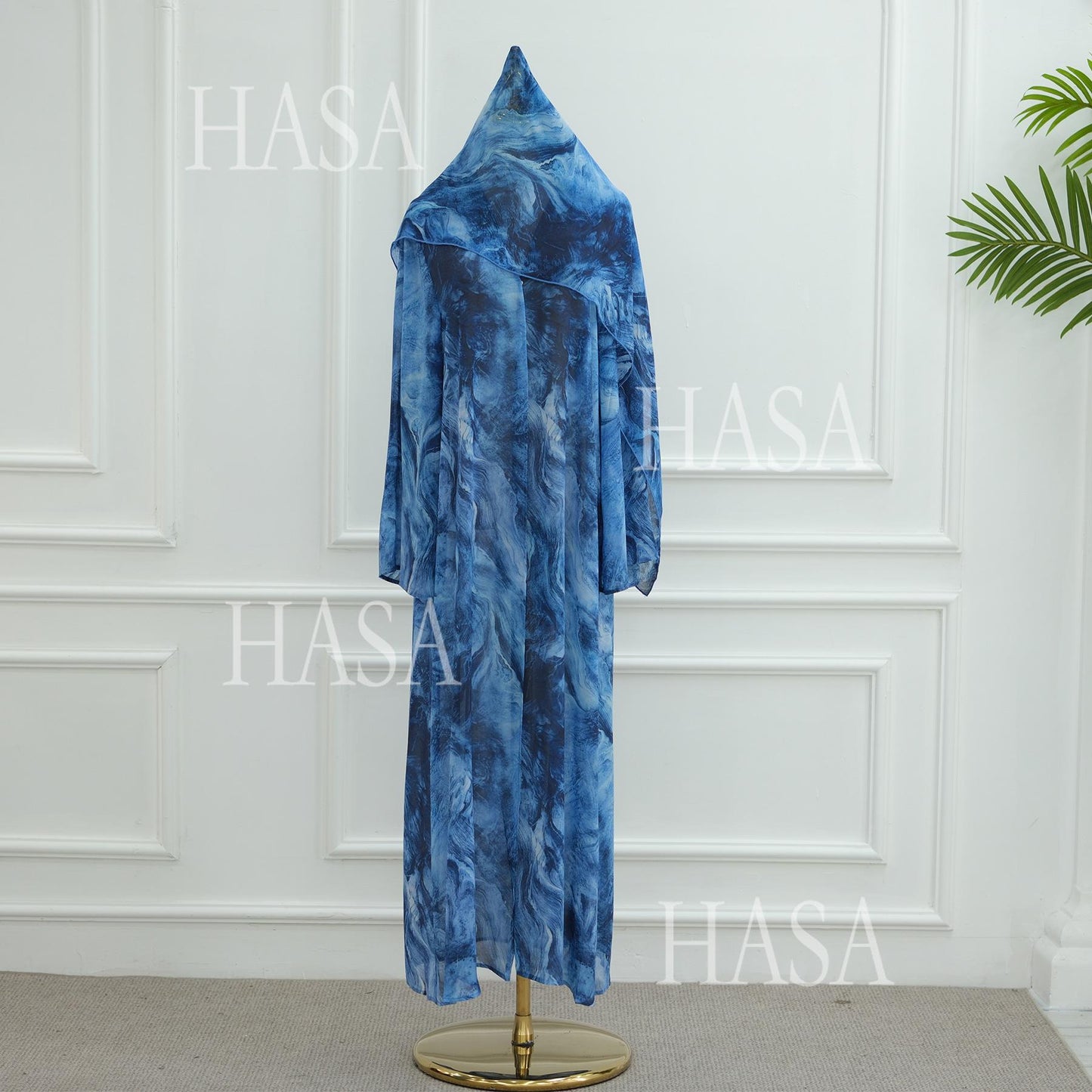 HA6551 Printed Abaya Cardigan with Matching Scarf Two-Piece Set