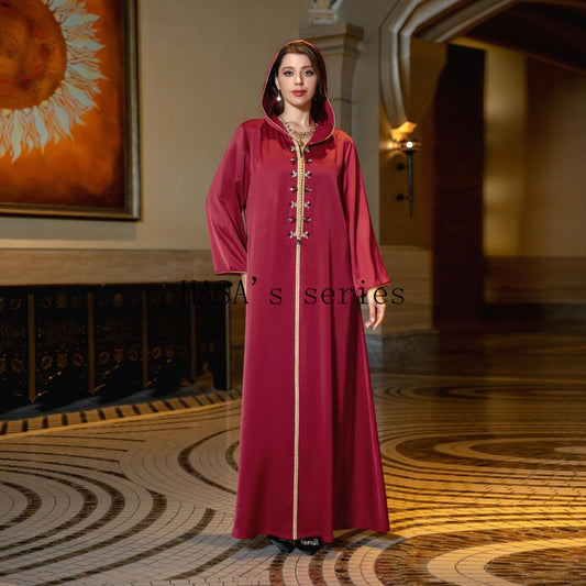 HASA's Series  HA1231 Jeweled Ribbon Satin Home Dress Abaya