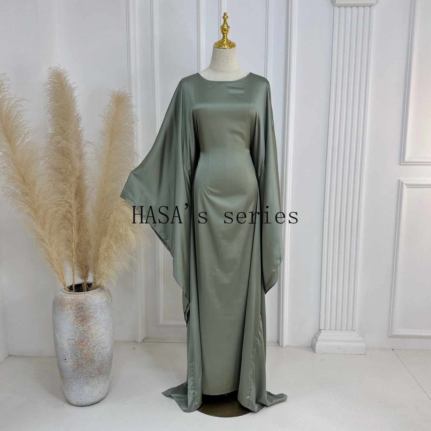 HA1504 Satin Batwing Sleeve Kaftan with Inner Belt