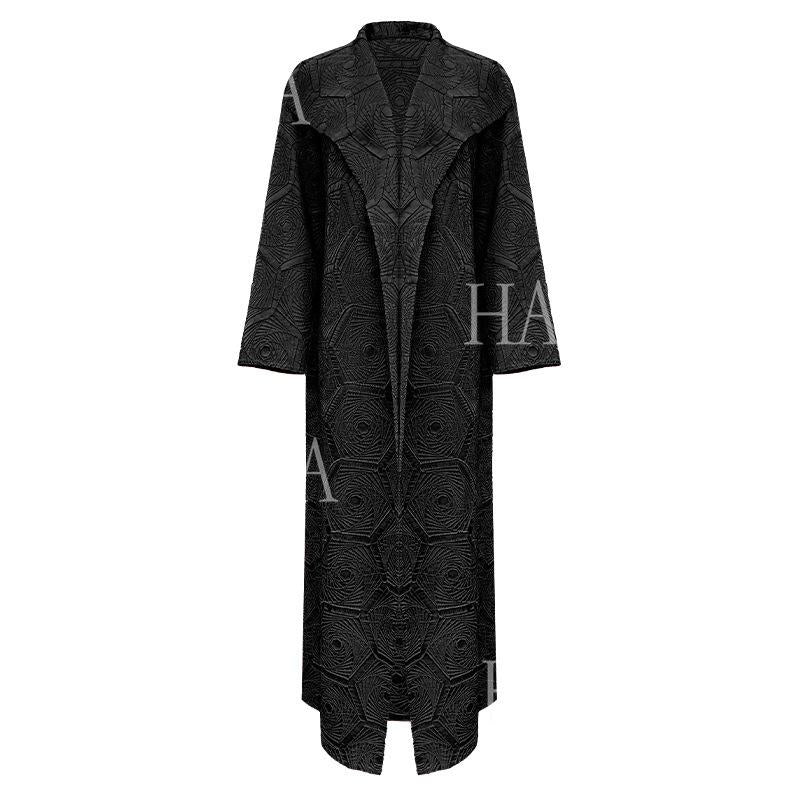 HA6592 Embroidered Pleated Cardigan Jacket - Large Size, Comfortable Mid-Length