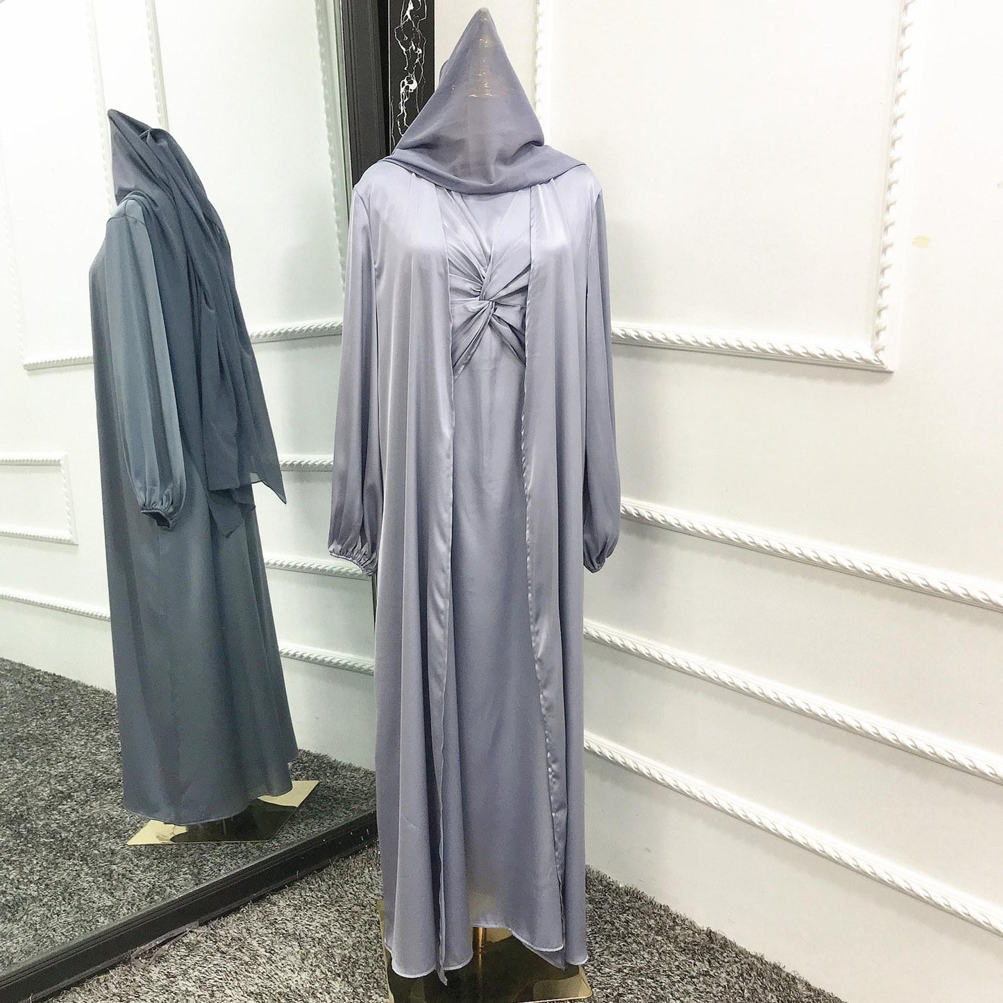 HAYA10061 Fashion solid colour two-piece dress cardigan set Abaya