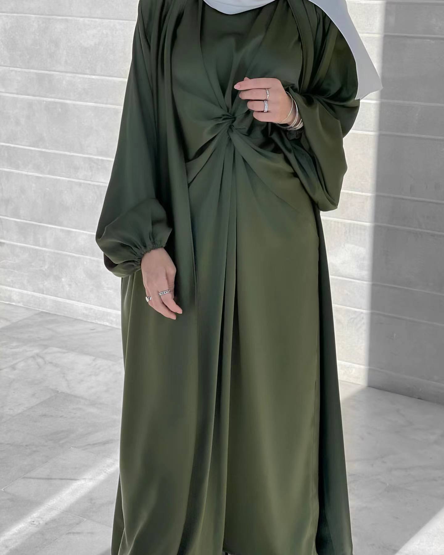 HAYA10061 Fashion solid colour two-piece dress cardigan set Abaya