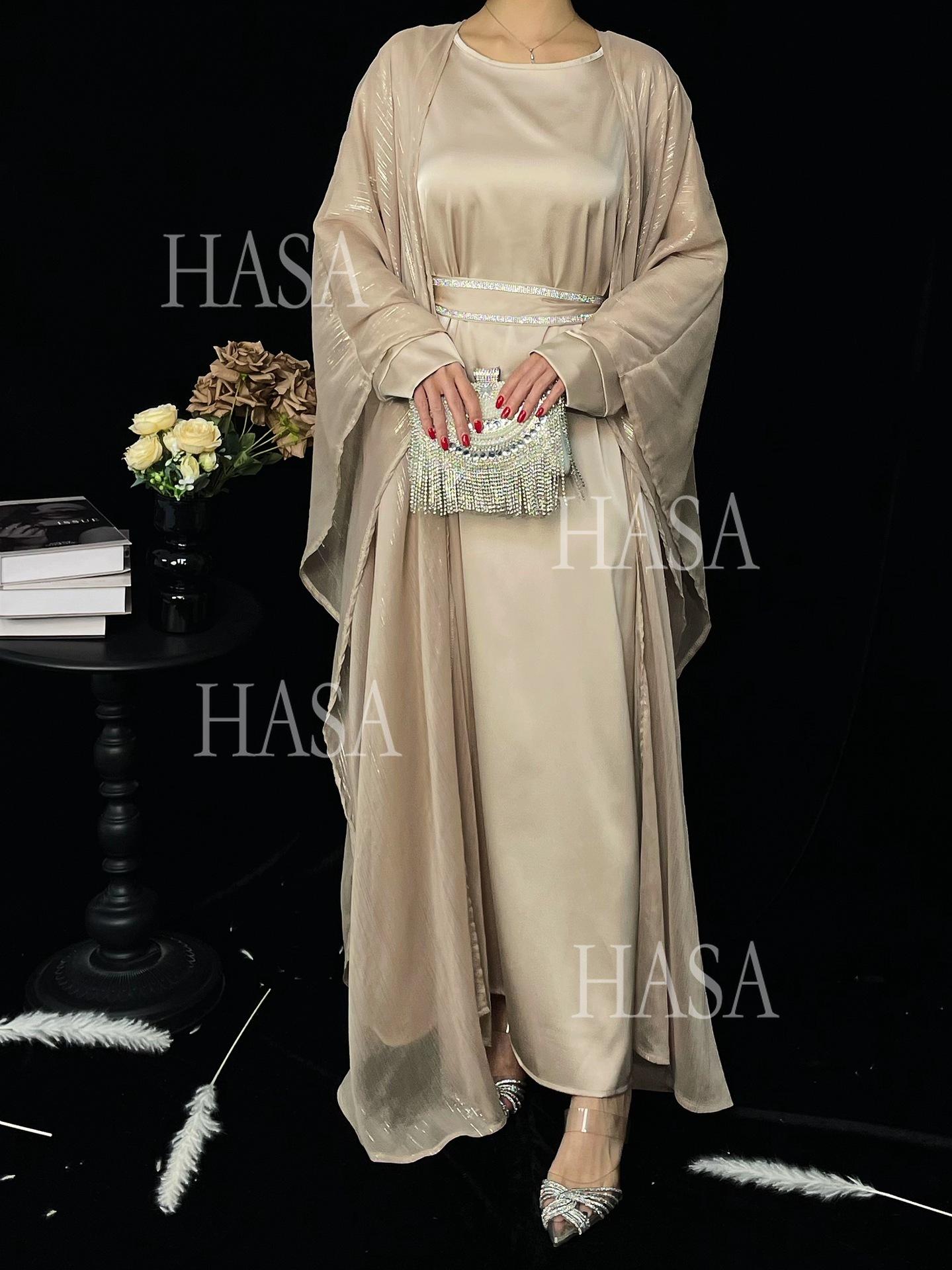 HA6571 Gold embellished long Abaya skirt set