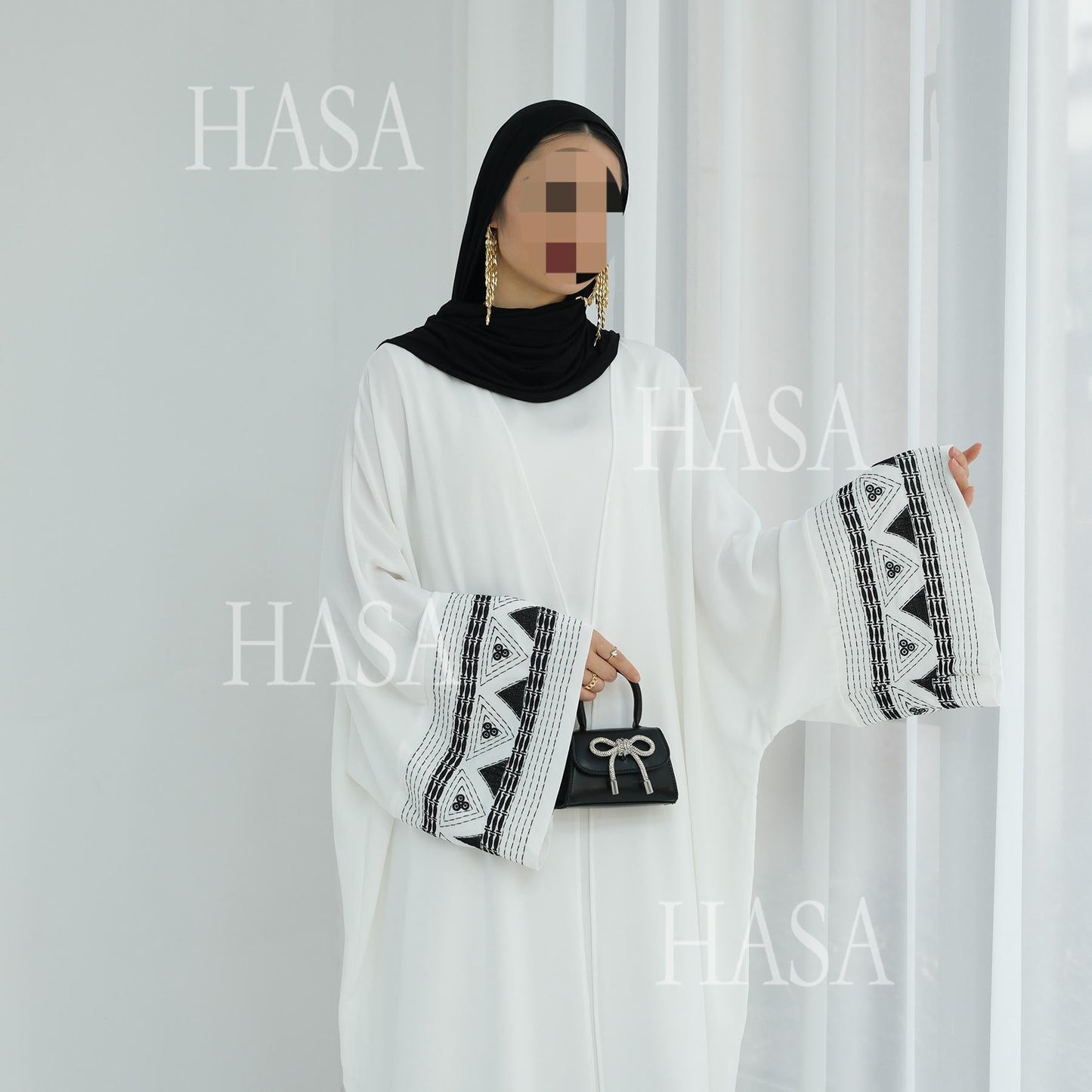 HASA's Series HA6506 Long Wide Sleeve Embroidered Robe Cardigan (No Headscarf)