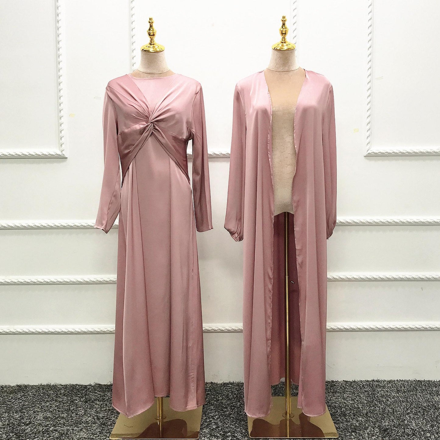 HAYA10061 Fashion solid colour two-piece dress cardigan set Abaya